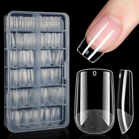 AILLSA Short Square Nail Tips Full Cover Clear Gelly Tips Half Matte Acrylic Tips Pre-Filed Fake Press on Nail Tips for Extension Home DIY Salon Manicure 216PCS 12 Sizes
