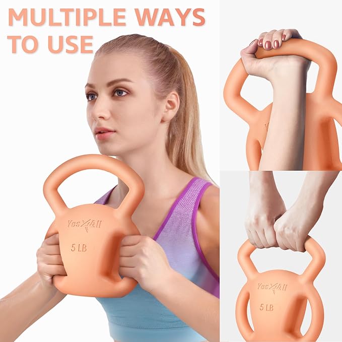 Yes4All Kettlebell, Strength Training Kettlebells for Women, Wide Multi-grip Textured Handle for Home Gym Exercises & Full Body Workout, Single 5–25 lb & Set of 10-15 lb