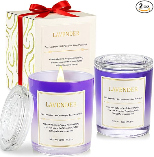 Lavender Candle Gift Set – 2 Pack Wood Wick Soy Wax Scented Candles with Gift Boxes, Long Lasting Relaxing Aromatherapy Candles for Home Decor, Holiday & Christmas Gifts