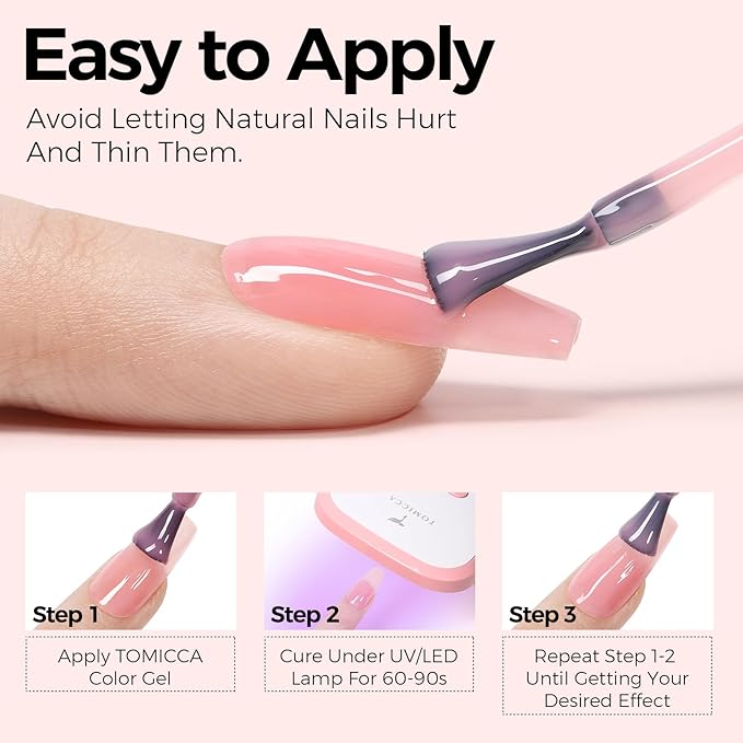 TOMICCA Jelly Pink Gel Nail Polish,15ml Clear Nude Pink Gel Polish,Soak Off Uv Led Cure Needed，Color Long Lasting Sheer Translucent Nail Art Manicure French Salon Diy Design Gifts For Woman