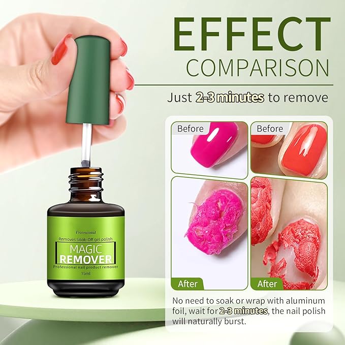 Gel Nail Remover,3PCS Magic Gel Remover for Nails,Professional Gel Polish Remover,No Need to Soak or Wrap,Quickly and Easily removedor de gel para uñas - 15ml