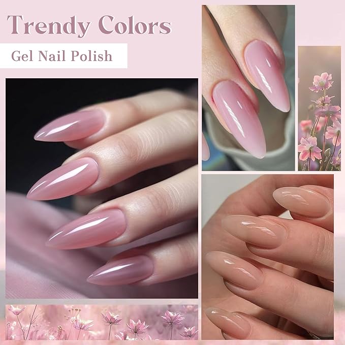 MTSSII 8 Colors Jelly Gel Nail Polish Set, Transparent Nude Pink Black Grey Sheer Nail Polish, UV Gel for Nail Manicure DIY Art Salon Home