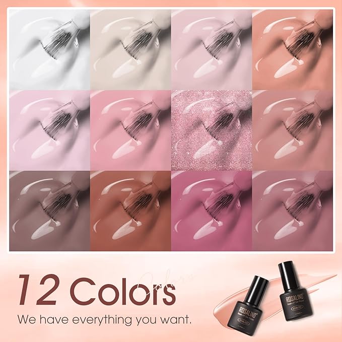 ROSALIND Jelly Gel Nail Polish Set, 12 Colors Jelly Nude Gel Polish Set Pink Milky White Nail Polish Gels Neutral Transparent Sheer Gels Nail Gifts for Women