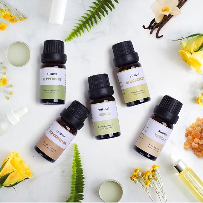Essential Oil Set, Earthy Scents Fragrance Oil Essential Oils for Diffuser Oil Scents | Peppermint, Frankincense, Vanilla, Helichrysum, Neroli, Tobacco Vanilla Scented Oils, 6x10ml