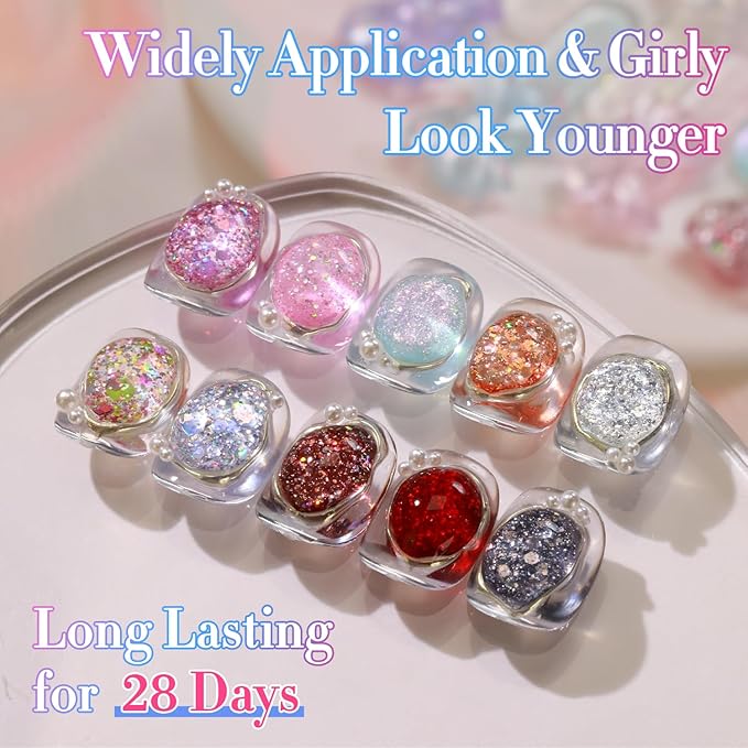 Double Rhythm 28Pcs 0.5Oz Glitter Gel Nail Polish Set Same Color Same Bottle Soak Off Kit Nail Art Manicure Salon DIY at Home (Sparkle Pearl Shimmer Collection-T24-9)