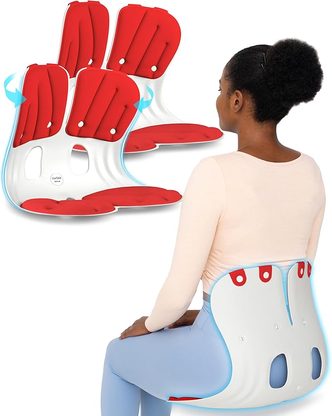 curble Grand 2PACK, Ergonomic Chair Back Support, Lumbar Support for Good Posture Correction and Back Pain Relief, Perfect for Office Chair and Work from Home, Patented(Extra Wide&Sturdy, 2P Red)