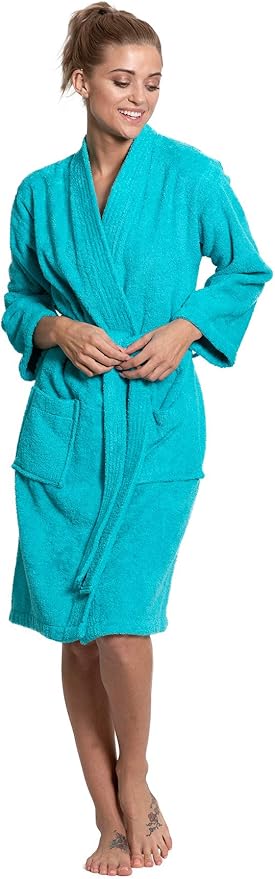 Turkuoise Soft & Absorbent Towel Robe, 100% Cotton Turkish Terry Cloth Kimono Bathrobes for Women