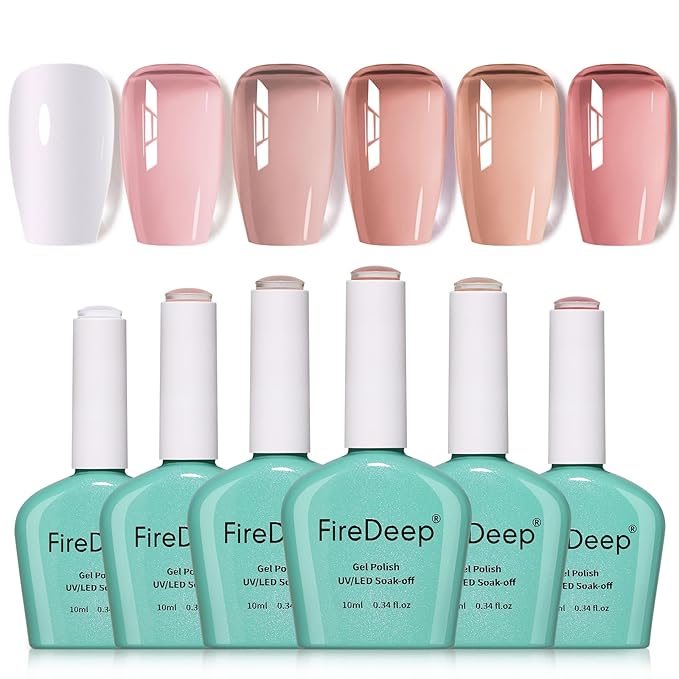 6 Colors Gel Polish Set Pink White Nude Hema Free Soak Off Salon Home DIY Gift for Women