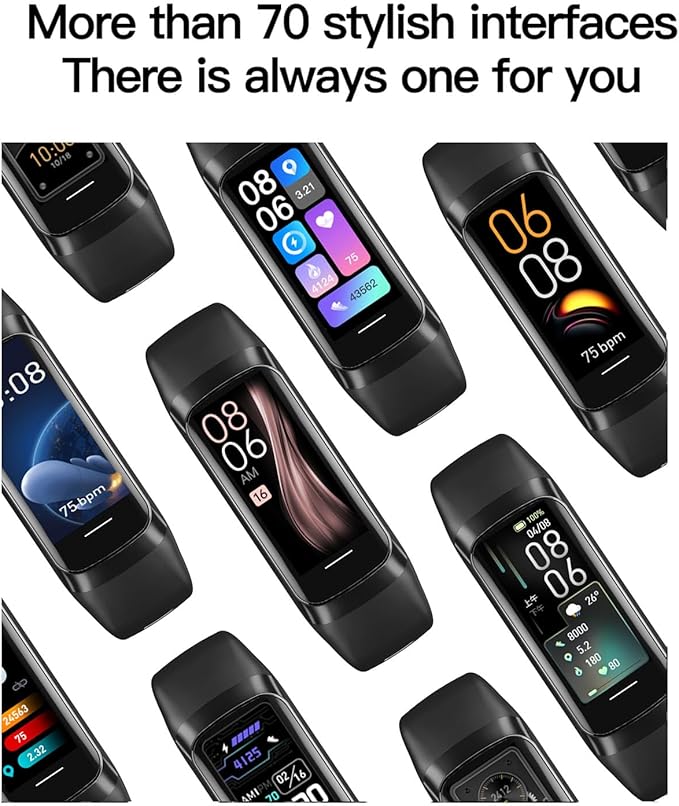 Fitness Tracker Activity Tracker 1.10''AMOLED Touch Color Screen,Smart Watch with 24/7 Blood Oxygen Heart Rate,Sleep Monitor,IP68 Waterproof,Step Counter Health for Women Men (Black)
