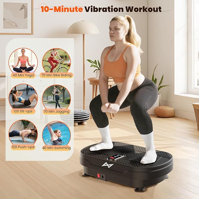 AXV Vibration Plate Fitness Platform Exercise Machine Vibrating Lymphatic Drainage Shaking Full Body Shaker Workout Vibrate Stand Shake Board Sport Gym for Weight Loss Fat Burner for Women Men