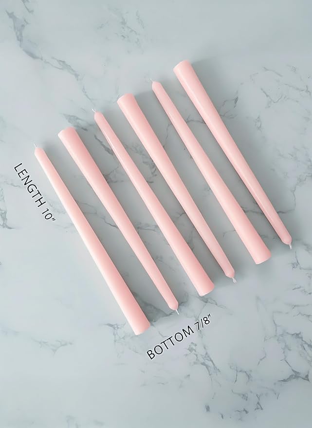 6 PK 10" Classic Taper Candles, Blush Pink, 7-8 Hours Long Burning, Unscented Tall Candlesticks