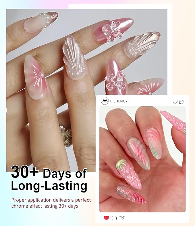 Clear 3D Nail Gel BISHENGYF: Super Shiny Pink White Clear Chrome Nail Powder 15g No Wipe 3D Sculpting Gel for Nail Art Non-Sticky Hand Hard Gel with Chrome Powder for Nails Art Home DIY