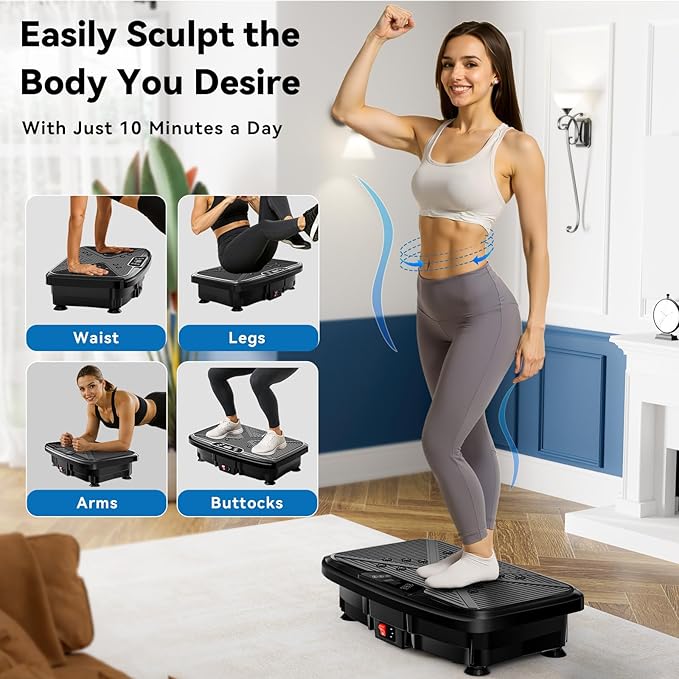 Vibration Plate Exercise Machine for Home & Office - Whole Body Vibration Platform Plate w/ Resistance Bands, Ultra Quiet Exercise Equipment for Weight Loss, Toning (Black-999)