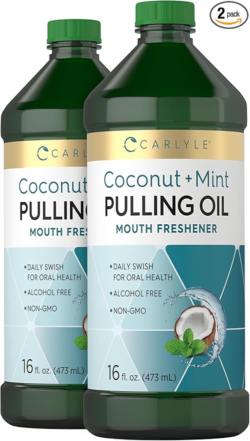 Carlyle Pulling Oil for Teeth & Gums | 16 Fl Oz Pack of 2 | Coconut and Mint | Alcohol Free & Non-GMO