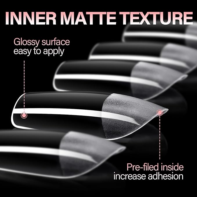 AILLSA Short Square Nail Tips Full Cover Clear Gelly Tips Half Matte Acrylic Tips Pre-Filed Fake Press on Nail Tips for Extension Home DIY Salon Manicure 216PCS 12 Sizes