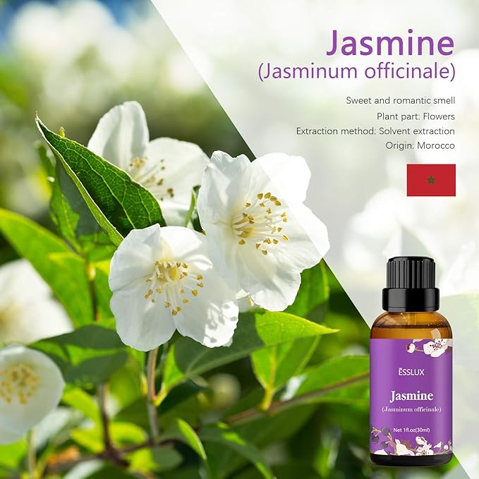 Jasmine Essential Oil, ESSSLUX Aromatherapy Oils for Diffuser, Massage, Soap, Candle Making, Perfume, 30 ml