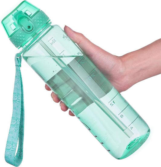 GOPPUS Clear Water Bottle With Straw 32oz Clear Sports Water Bottles Motivational with Time Marker Tritan BPA Free Clea Plastic Water Bottle Wide Mouth for Gym Travel Home School Office