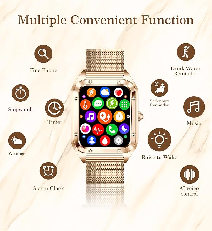 Smart Watch for Women, 1.6'' Bluetooth Call(Answer/Dial), Activity Fitness Tracker with Heart Rate/Sleep Monitor 100+ Sports Pedometer AI Voice, Smartwatch for Android iPhone Compatible (Rose Gold)