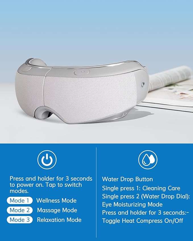 Eye Massager with Heat Compression & Spray, Bluetooth Music Eye Mask Massage for Migraine Relief, Stress & Headache Reduction – Healthy Gifts for Loved Ones