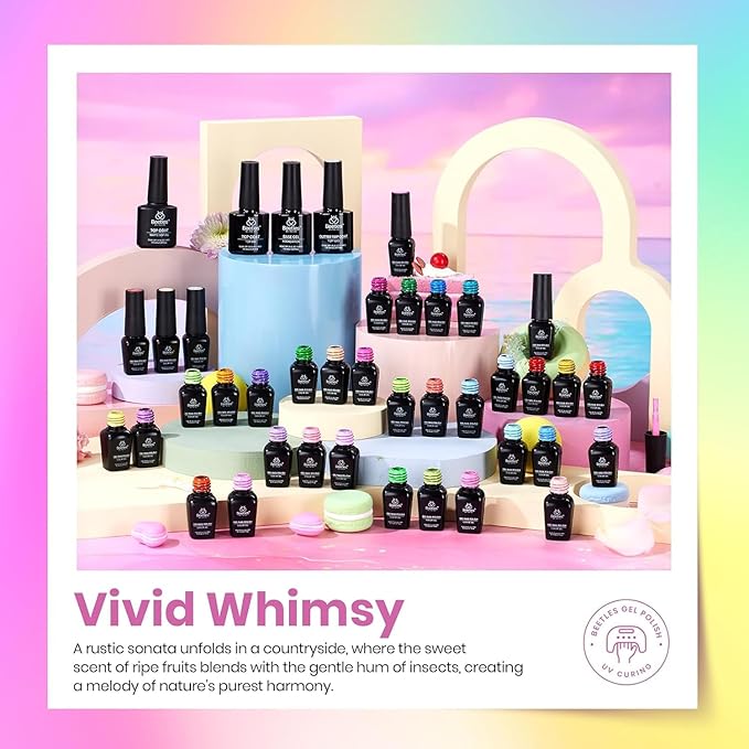 Beetles Gel Nail Polish Set, 36 Colors Neon Rainbow Bright Color Gel Polish Set with Base Coat Glossy Matte & Glitter Top Coat Pink Red Yellow Manicure Vivid Whimsy Gifts for Women