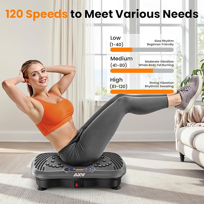 AXV Vibration Plate Fitness Platform Exercise Machine Vibrating Lymphatic Drainage Shaking Full Body Shaker Workout Vibrate Stand Shake Board Sport Gym for Weight Loss Fat Burner for Women Men