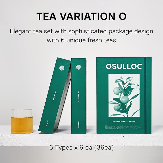 OSULLOC TEA VARIATION "O" (36 Count, 6 Types x 6 ea), Elegant & Sophisticated designed Tea Gift Set, Perfect Tea Set for your Daily Tea-Lifestyle, 6 Premium Organic Pure & Blended Tea from Jeju Island