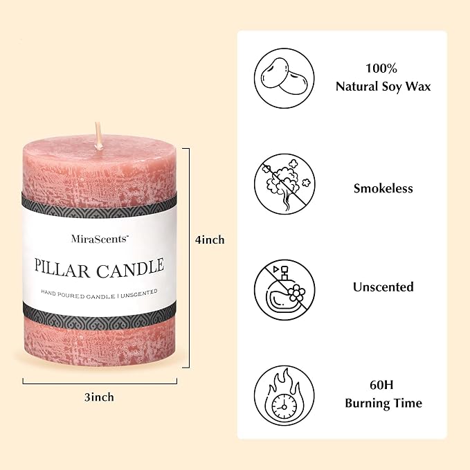 3x4 Inch Reddish Brown Pillar Candles Set of 3 - Unscented Candles, Long Clean Burning, Large Big Candles, Smokeless Dripless Pillar Candles for Dinner Table, Wedding, Home, Bathroom, Rustic Decor