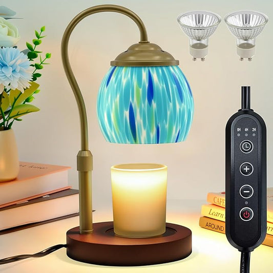Stained Glass Candle Warmer Lamp with Timer Dimmer, Height Adjustable Candle Warmer with 2 Bulbs, Wax Melt Warmer for Scented Jar Candle, Valentine's for Women,Mom,Her