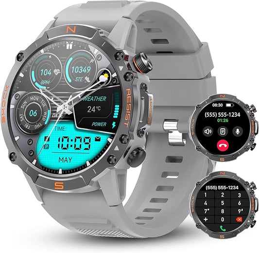 WalkerFit Smart Watch for Men- Answer/Dial Calls with 110 Sport Models,IP68 Waterproof Fitness Watch with Heart Rate Monitor,Android Smart Watch for iPhone Compatible, 1.43" AMOLED Display, Light Gray