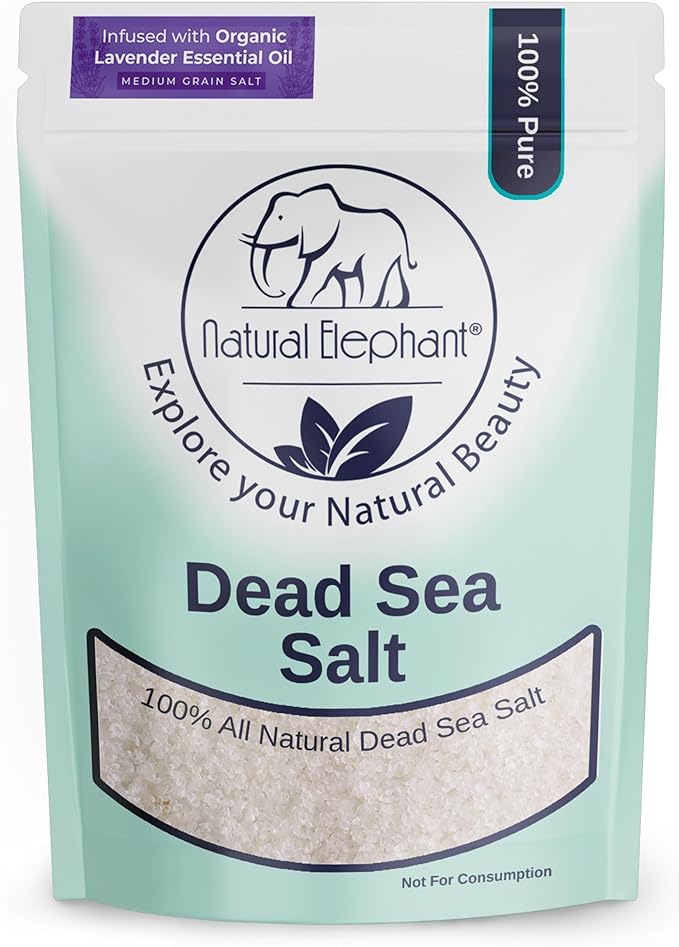 Natural Elephant Dead Sea Lavender Bath Salt Bathing and Foot Soak for Relaxing and Nourishing- 100% Pure with Organic Lavender Essential Oil - Medium Coarse Grain (2 lb (32 oz) Bag)