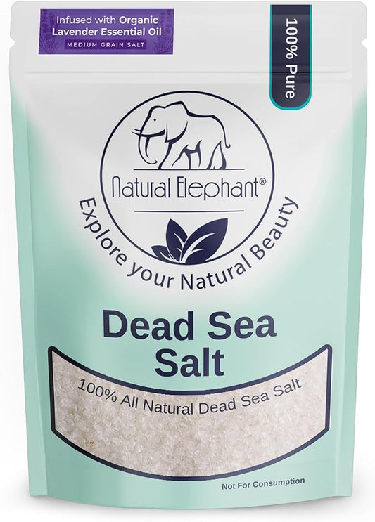 Natural Elephant Dead Sea Lavender Bath Salt Bathing and Foot Soak for Relaxing and Nourishing- 100% Pure with Organic Lavender Essential Oil - Medium Coarse Grain (2 lb (32 oz) Bag)