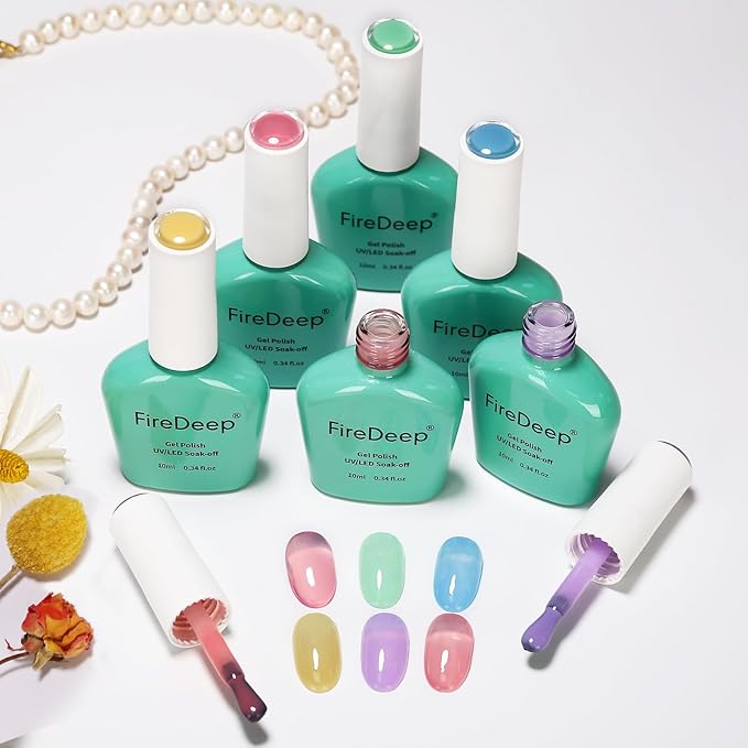 10ml Hema-Free Jelly Gel Nail Polish Set -6 Colors Lavender Pastel Yellow Light Green Pink and Blue Salon Home DIY Gift for Women