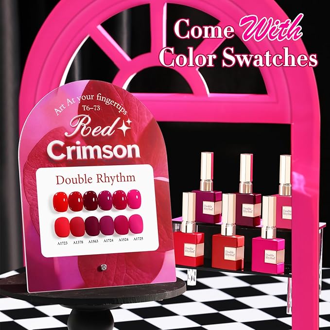 Double Rhythm 6 Pcs 15 ML Gel Polish Set Same Color Same Bottle Soak Off Gel Polish Kit Nail Art Manicure Salon DIY at Home for Women (Burgundy Cherry Rose Purple -T6-73)