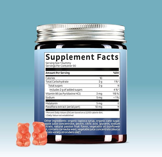 Bears with Benefits Vegan Melatonin 5mg Gummies, Sleep Gummies for Reduced time to Fall Asleep, with Vitamin B6 & Passion Fruit Extract - Super Snooze Sleep Vitamin (60 Gummies)