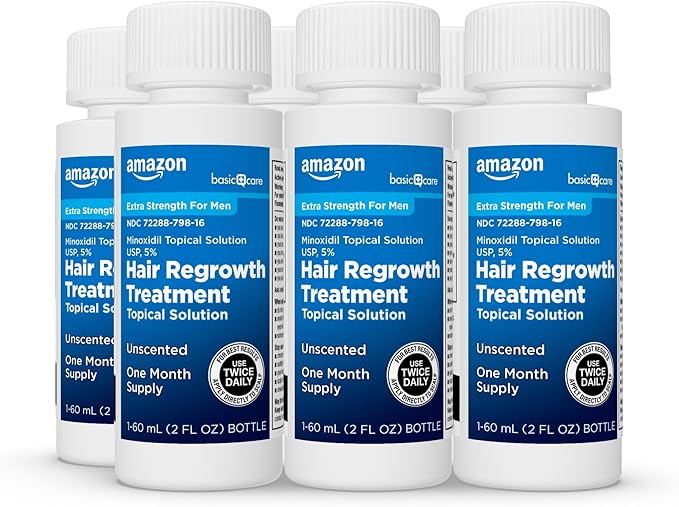Amazon Basic Care Minoxidil Topical Solution USP, 5 Percent, Hair Regrowth Treatment for Men, Extra Strength, 12 Fluid Ounces