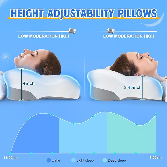 Cervical Neck Pillows with Memory Foam - Ergonomic Neck Support Pillows for Pain Relief Contour Memory Foam - Adjustable Orthopedic Bed Pillows with Breathable Pillowcase for Sleeping