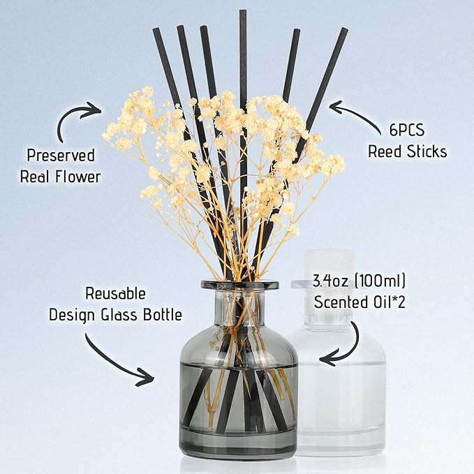 Brakula 2 Pack Reed Diffuser, Bamboo + Lavender Vanilla (3.38 fl oz Each Pack), Home Fragrance with 12 Sticks, Shelf Decor, Reed diffusers for Home