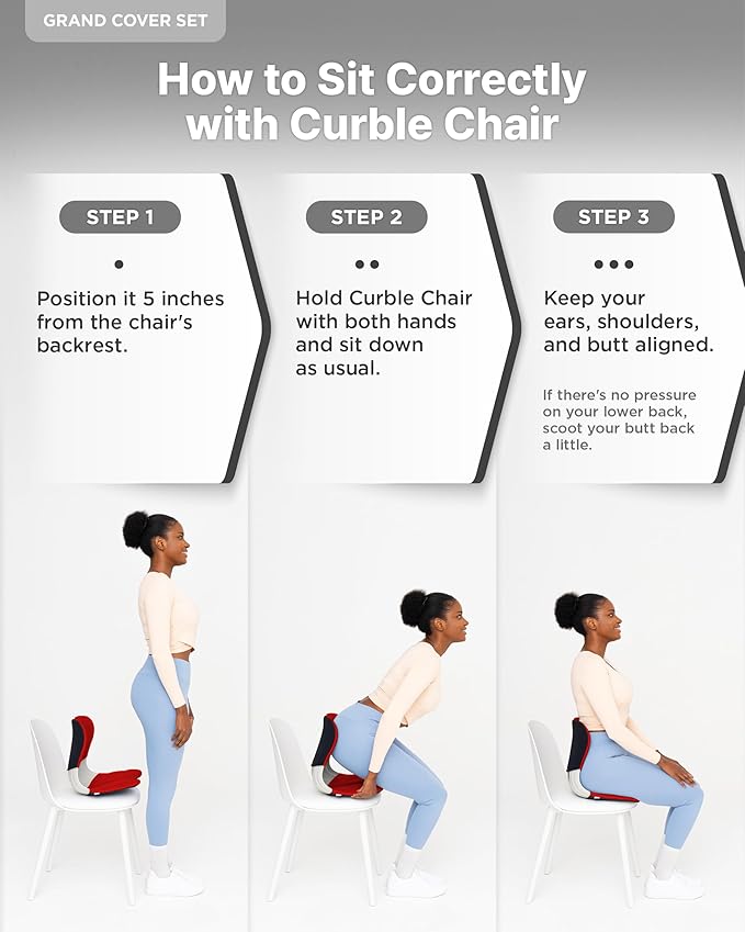 curble Grand(Extra Wide&Sturdy) Cover Set – Ergonomic Back Support Chair & Detachable Cover, Lumbar Support for Posture Corrector and Low Back Pain Relief, Perfect for Home Office Desk Chair(Set Red)