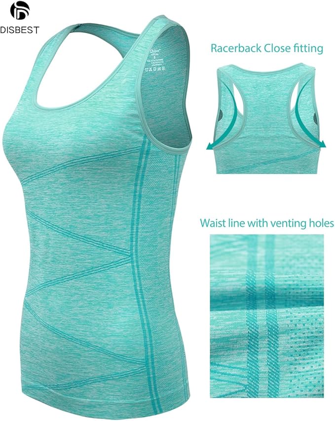 Disbest Yoga Tank Top, Women's Performance Stretchy Quick Dry Sports Workout Running Top Vest with Removable Pads