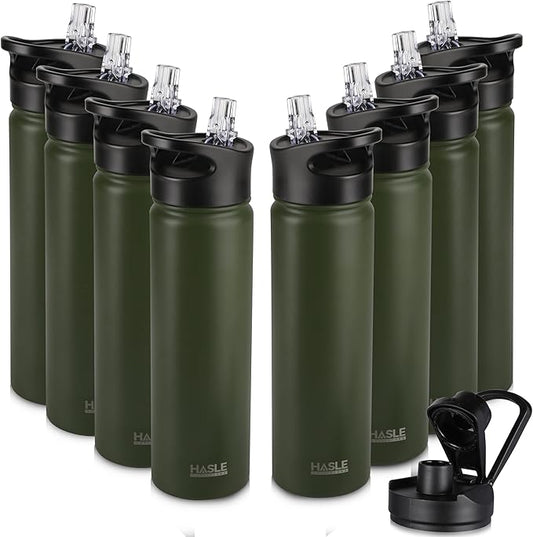 HASLE OUTFITTERS Insulated Water Bottle 22 oz Double Wall Stainless Steel Water Bottle Wide Mouth with Straw Lid & Spout Lid Keeps Cold or Hot(Army Green,8)