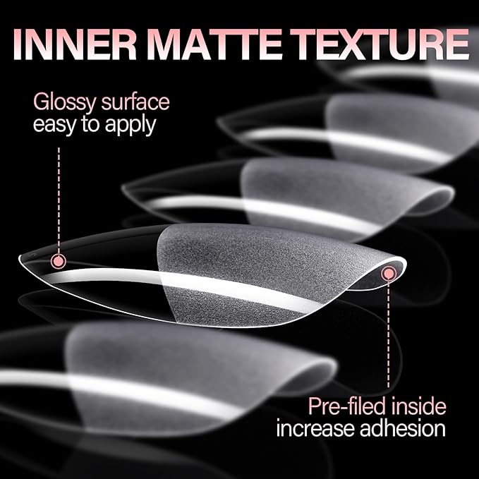 AILLSA Medium Almond Nail Tips Pre-Shaped Acrylic Nails Tips Half Matte Full Cover Tips Clear Gelly Press on Flase Nail Tips for Extension Nail Manicure Home DIY 216PCS 12Sizes