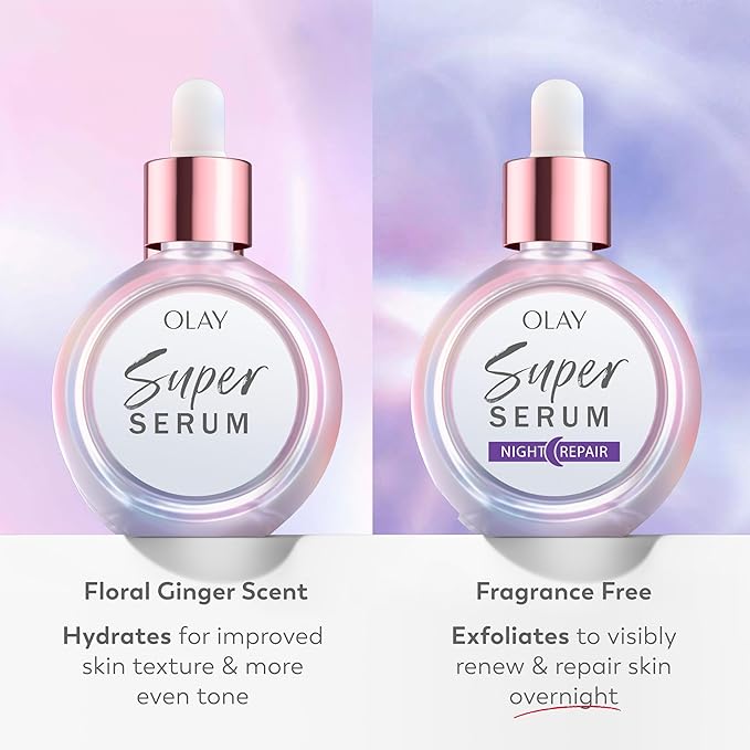 Olay Super Serum Night Repair, Fragrance-Free - Niacinamide, Peptide, Salicylic & Lactic Acid, Glycerin - 5-in-1 Skin Care Benefits - Hydrating, Evens Tone, Reduces Dark Spots, Anti-Aging, 1.0 Oz