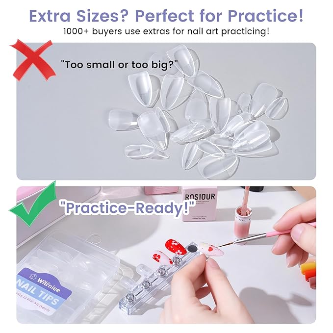 Medium Almond Nail Tips: 240PCS Soft Gel Clear Almond Pre-Shaped Nails Tips with Nail Stand, 12 Sizes Full Cover Fake Press on Nails for Acrylic Nail Tip Home DIY Salon Nails