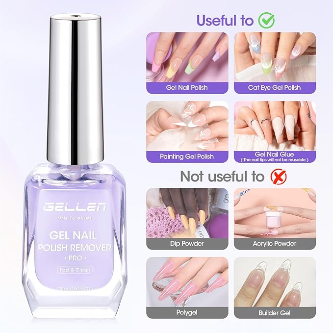 Gellen Gel Nail Polish Remover Kit, Gel Polish Remover for Nails, with Cuticle Oil & Peelable Liquid Latex for Nails, Fast Nail Gel Removal in 2-5 Minutes, No Need Foil, No Soaking or Wrapping