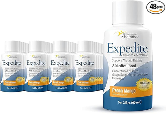 Medtrition Expedite Liquid Collagen - 30x More Collagen Peptides Than Powders, Supports Wound Healing, Surgery Recovery, Foot Ulcers, Skin Health and More (Pack of 48 Bottles)