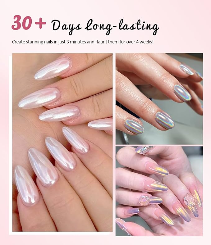 Gold Chrome Nail Powder - Sparkly Laser Holographic Nail Powder Metallic Mirror Effect Aurora Nail Chrome POwder, White Pearl Pigment Holo Iridescent Glitter Dust Kit, Nail Art Decoration