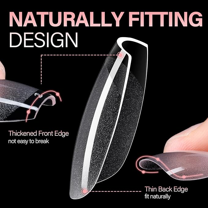 AILLSA Short Coffin Nail Tips Clear Gelly Nails Tip Half Matte Full Cover Tips Acrylic Pre-Filed Press on Fake Nail Tips for Nail Extension Home DIY Manicure 216PCS 12Sizes