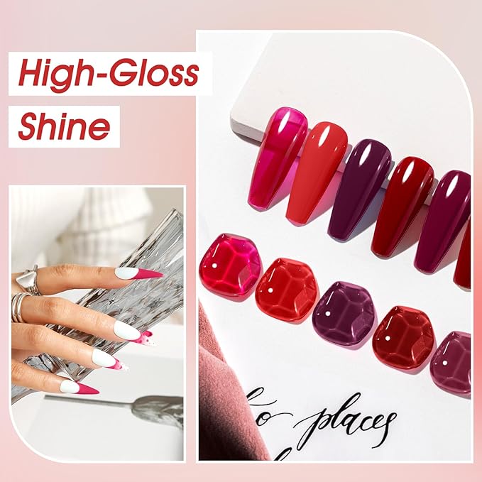 ROSALIND Christmas Red Gel Polish, 12 Colors Burgundy Glitter Red Nail Polish for Nail Art, Bloody Mary Collection Cherry Wine Colors Winter U V Gel Nail Polish Gift