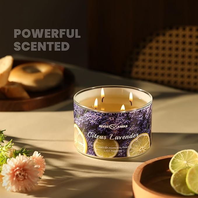 Citrus Lavender Scented Candles, 18oz Soy Candles Non Toxic 4-Wick Large Candle Jars, Over 50 Hours of Burning Time, Ideal for Gifting, Events, Home Decor