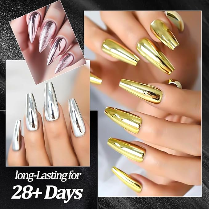 Chrome Nail Powder Kit 12 Colors Holographic Metallic Mirror Effect Chrome Pigment Glitter Dust for Nail Art Gel Polish Decoration Resin Craft Manicure Home DIY Salon Use